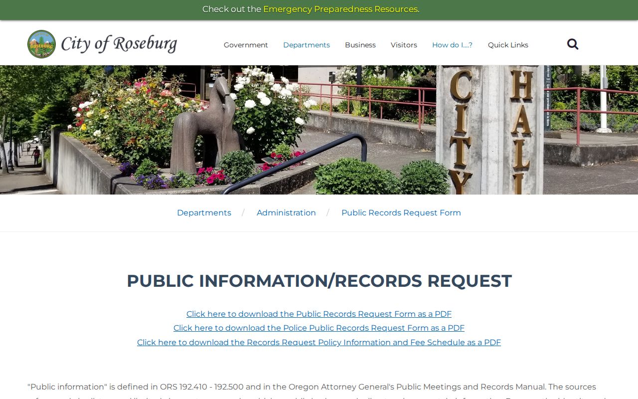 Douglas County arrest records Roseburg police request page