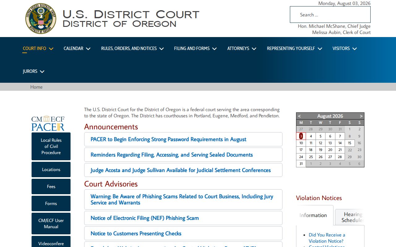 Douglas County criminal court cases federal District of Oregon access page