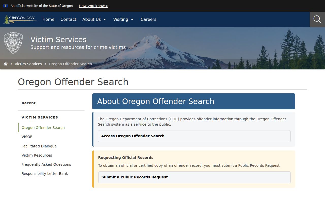 Oregon Offender Search and victim notification gateway