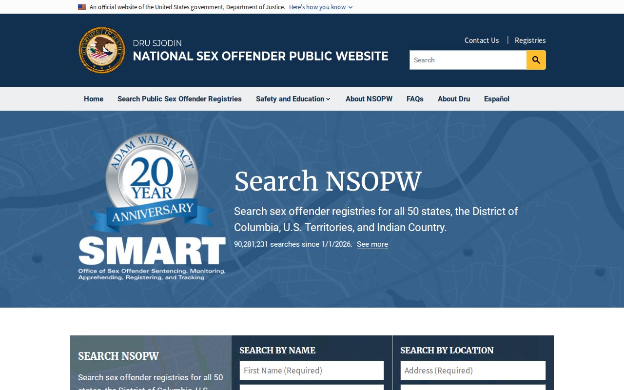 National Sex Offender Public Website search gateway