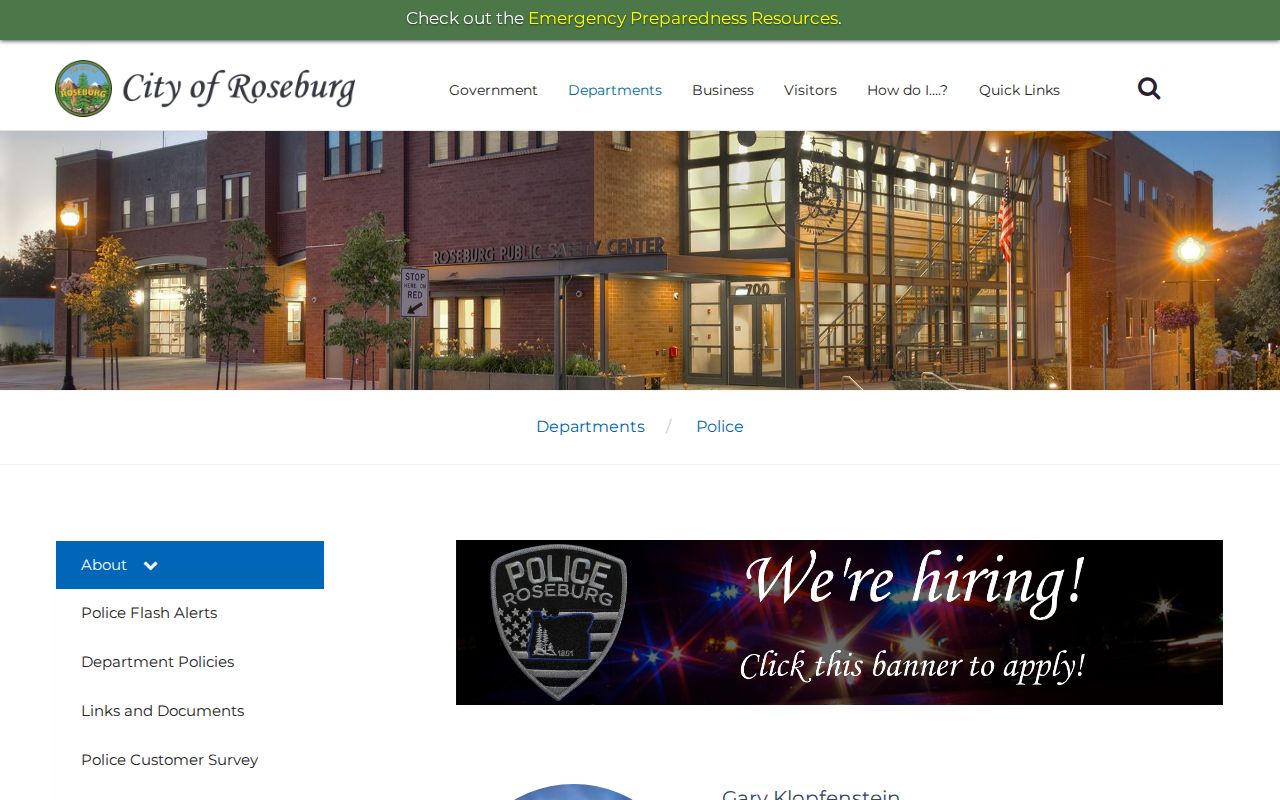 Roseburg Police Department official public information page