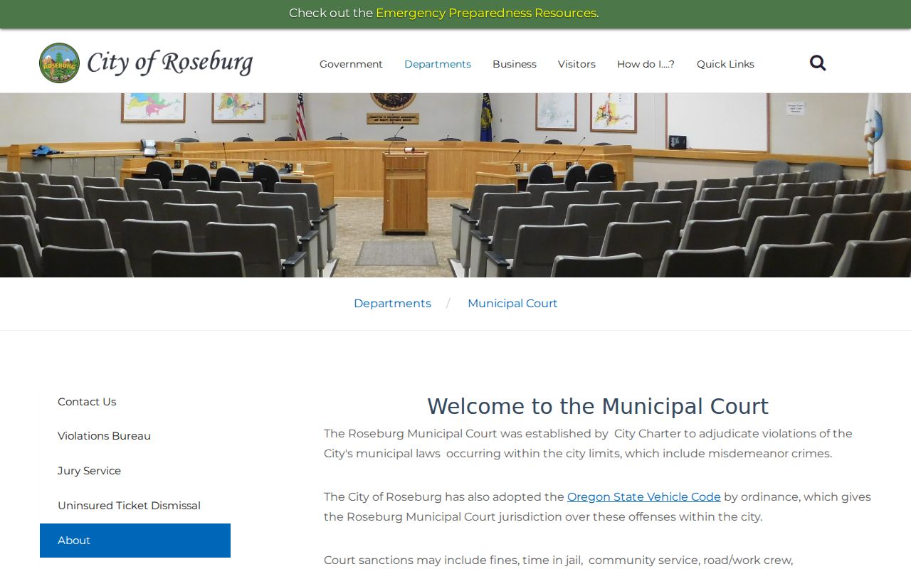 Roseburg Municipal Court official information page